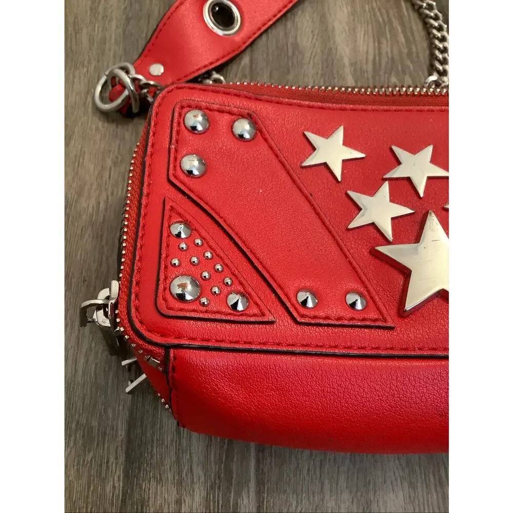Nasty Gal Women's Red Silver Star Studded Crossbody Bag Purse Rock Punk D30-2